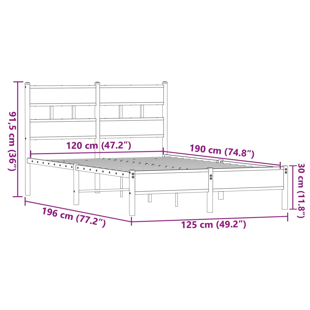 Bedframe zonder matras bewerkt hout bruin eikenkleur 120x190 cm is nu te koop bij PeponiXL, paradijselijk wonen!