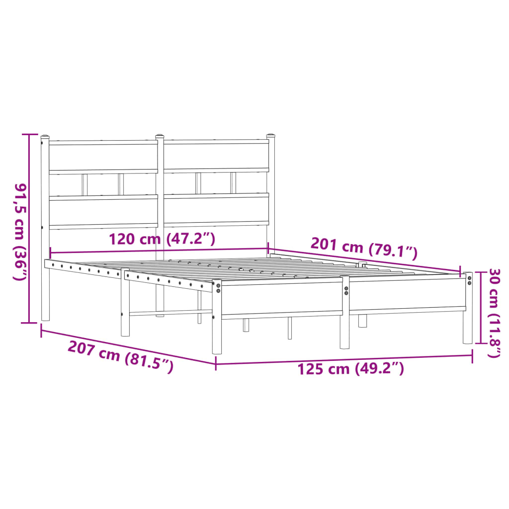 Bedframe zonder matras bewerkt hout bruin eikenkleur 120x200 cm is nu te koop bij PeponiXL, paradijselijk wonen!