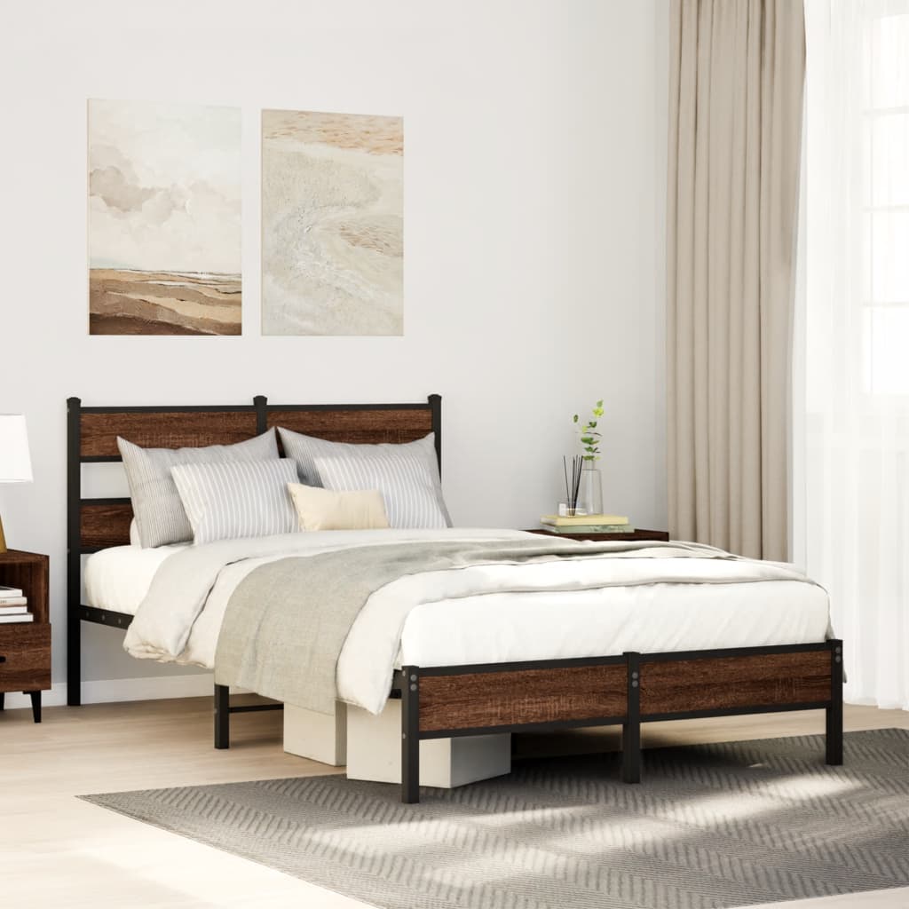 Bedframe zonder matras bewerkt hout bruin eikenkleur 120x200 cm is nu te koop bij PeponiXL, paradijselijk wonen!