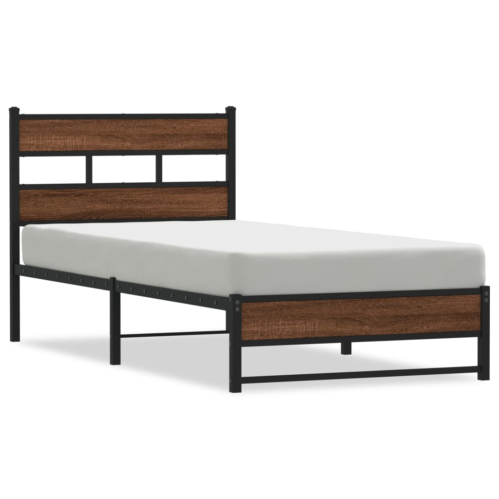 Bedframe zonder matras metaal bruin eikenkleurig 75x190 cm is nu te koop bij PeponiXL, paradijselijk wonen!