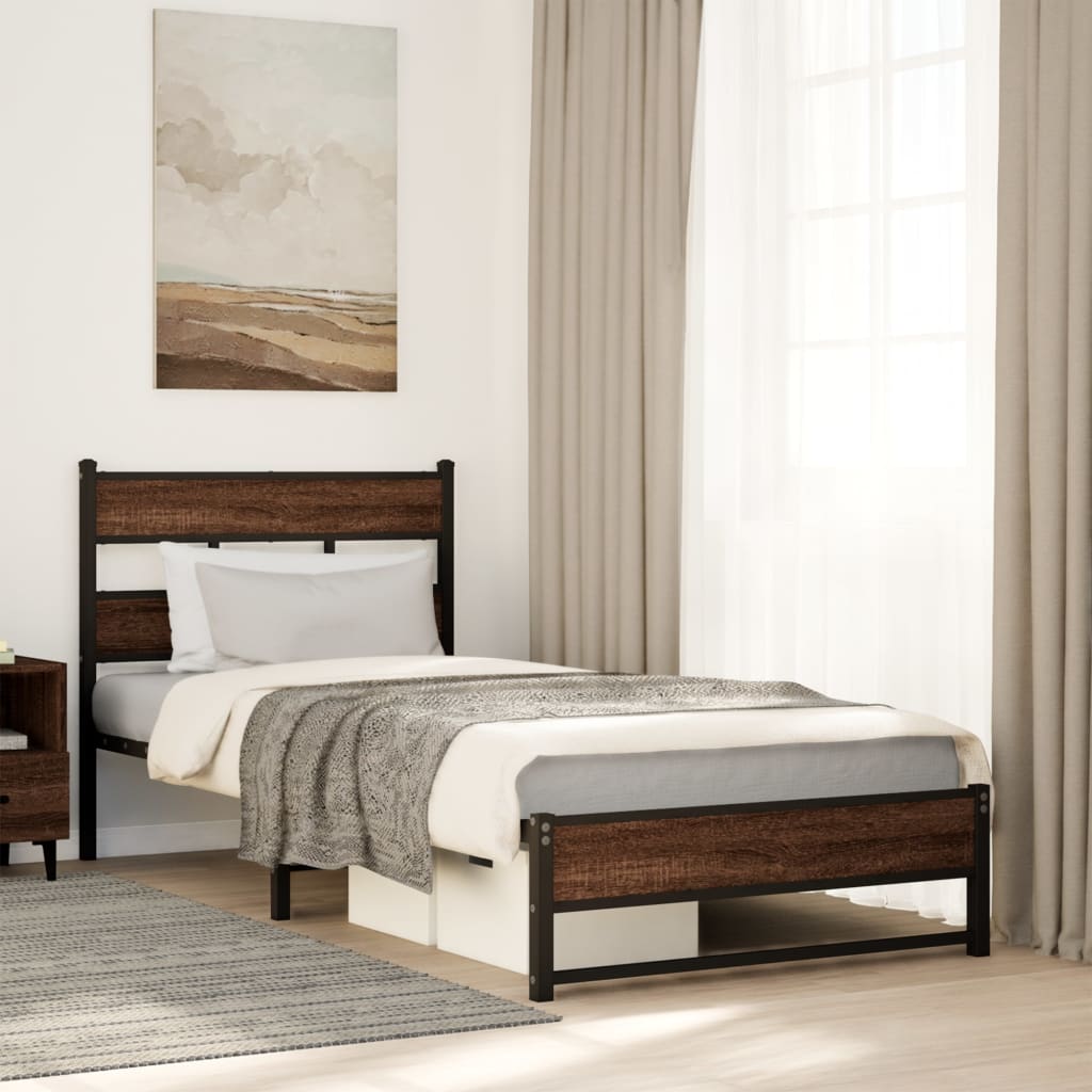 Bedframe zonder matras metaal bruin eikenkleurig 75x190 cm is nu te koop bij PeponiXL, paradijselijk wonen!