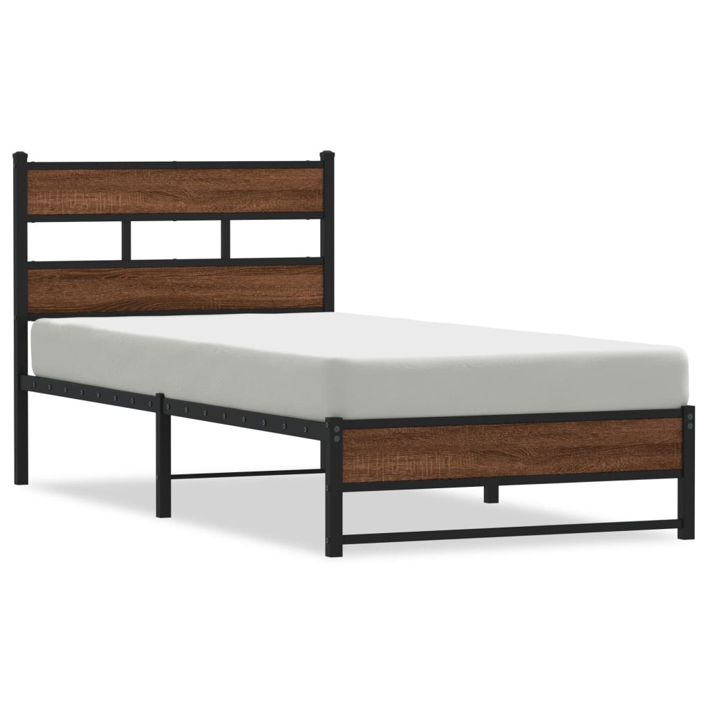 Bedframe zonder matras metaal bruin eikenkleurig 90x190 cm is nu te koop bij PeponiXL, paradijselijk wonen!