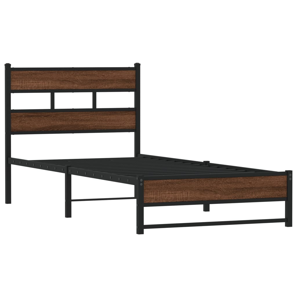 Bedframe zonder matras metaal bruin eikenkleurig 107x203 cm is nu te koop bij PeponiXL, paradijselijk wonen!