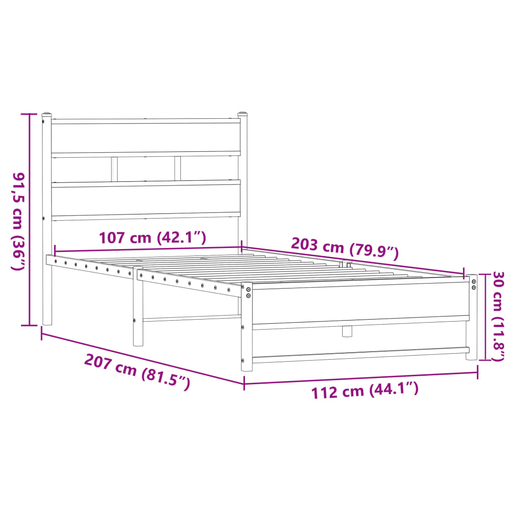 Bedframe zonder matras metaal bruin eikenkleurig 107x203 cm is nu te koop bij PeponiXL, paradijselijk wonen!