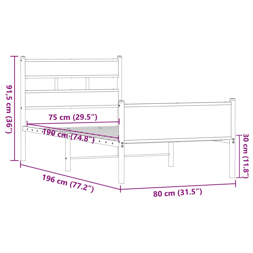 Bedframe zonder matras bewerkt hout bruin eikenkleur 75x190 cm is nu te koop bij PeponiXL, paradijselijk wonen!