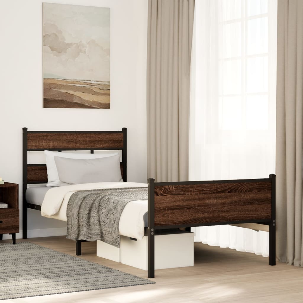 Bedframe zonder matras bewerkt hout bruin eikenkleur 90x190 cm is nu te koop bij PeponiXL, paradijselijk wonen!
