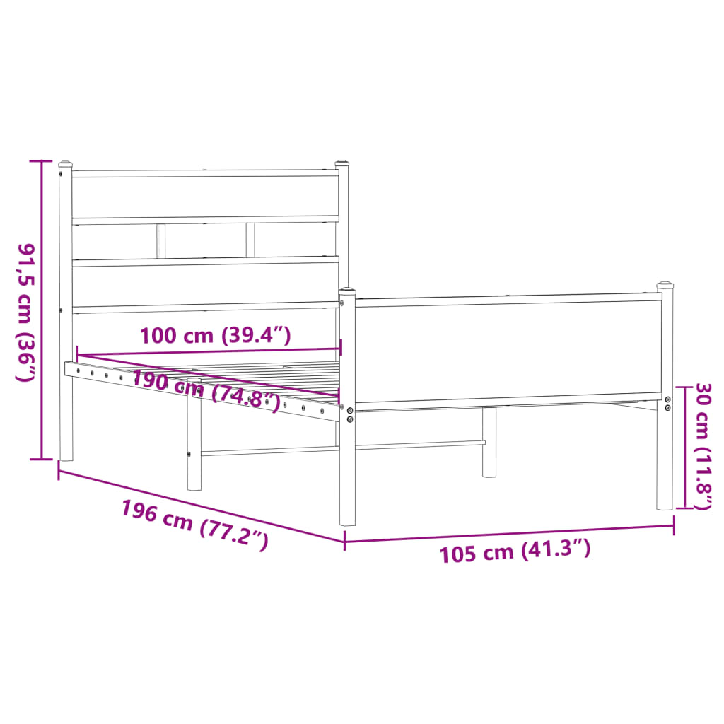 Bedframe zonder matras bewerkt hout bruin eikenkleur 100x190 cm is nu te koop bij PeponiXL, paradijselijk wonen!