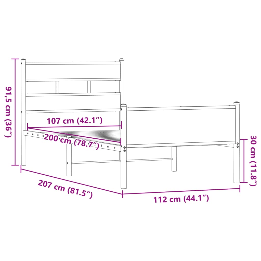 Bedframe zonder matras bewerkt hout bruin eikenkleur 107x200 cm is nu te koop bij PeponiXL, paradijselijk wonen!
