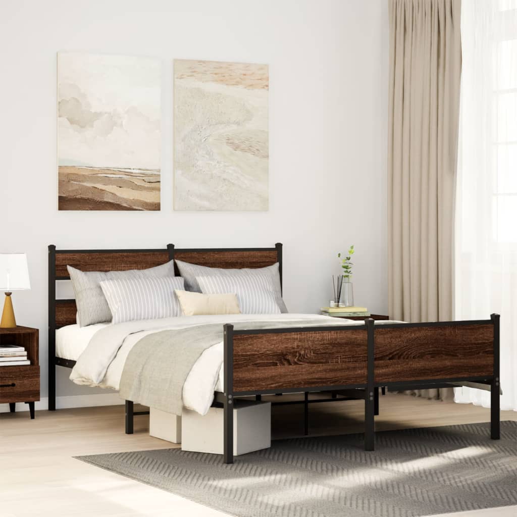 Bedframe zonder matras bewerkt hout bruin eikenkleur 137x190 cm is nu te koop bij PeponiXL, paradijselijk wonen!