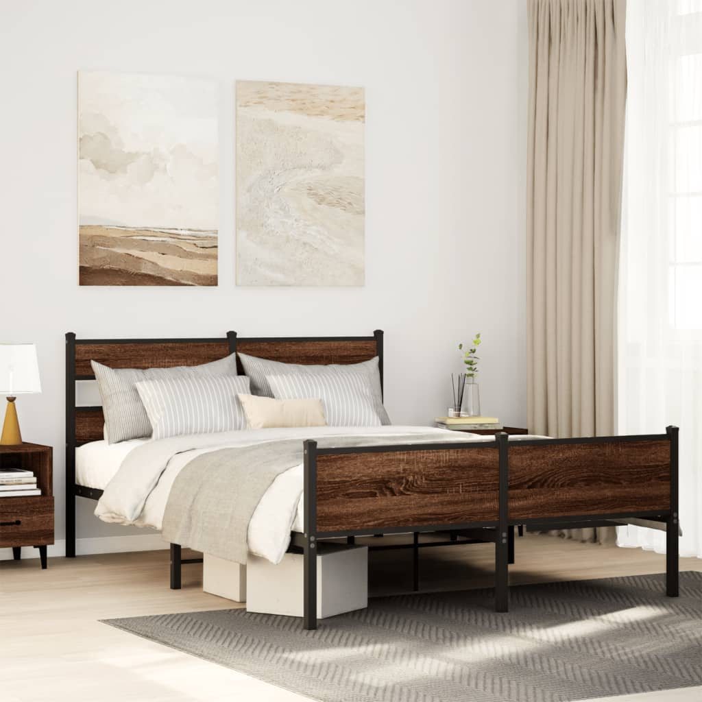 Bedframe zonder matras bewerkt hout bruin eikenkleur 140x200 cm is nu te koop bij PeponiXL, paradijselijk wonen!