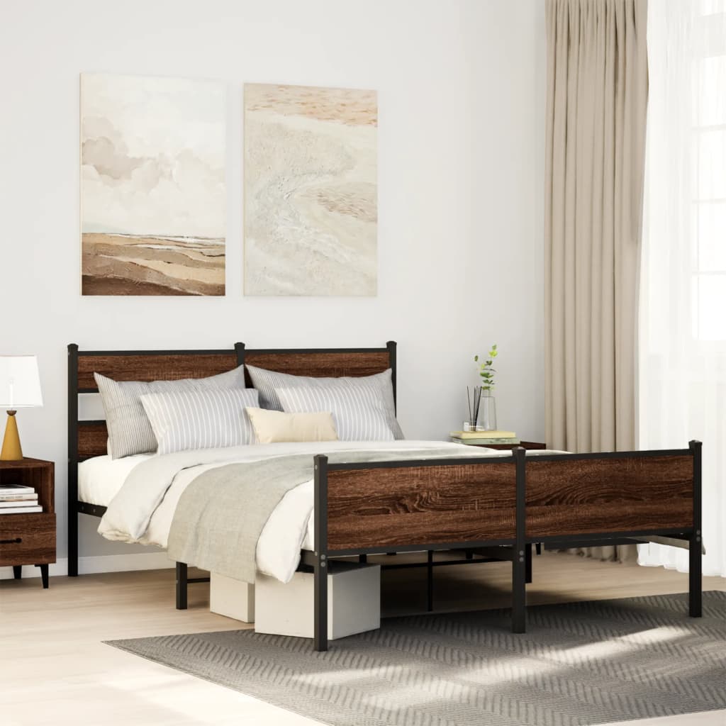 Bedframe zonder matras bewerkt hout bruin eikenkleur 150x200 cm is nu te koop bij PeponiXL, paradijselijk wonen!