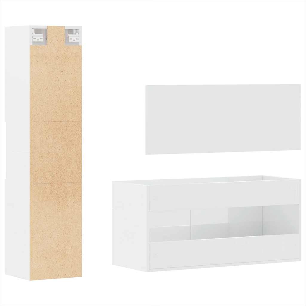 3-delige Badkamermeubelset bewerkt hout hoogglans wit is nu te koop bij PeponiXL, paradijselijk wonen!
