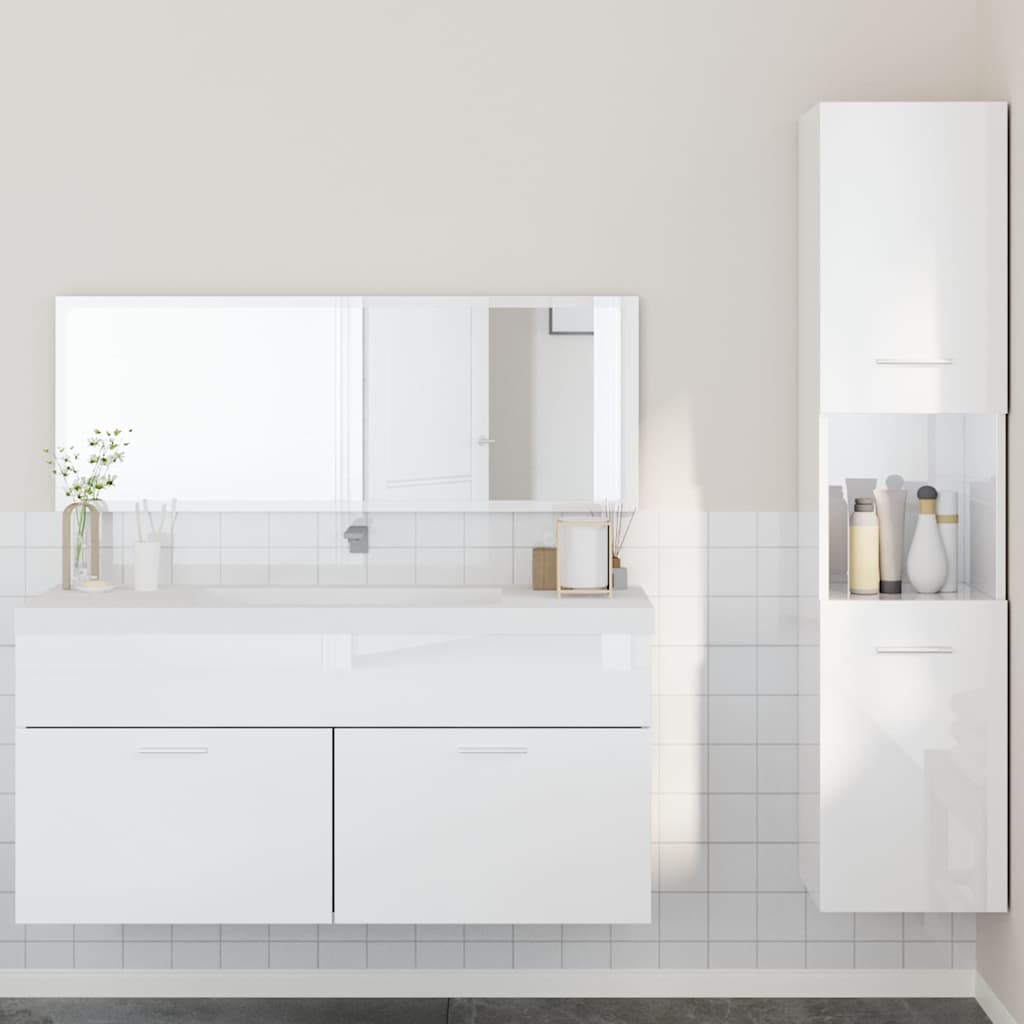 3-delige Badkamermeubelset bewerkt hout hoogglans wit is nu te koop bij PeponiXL, paradijselijk wonen!