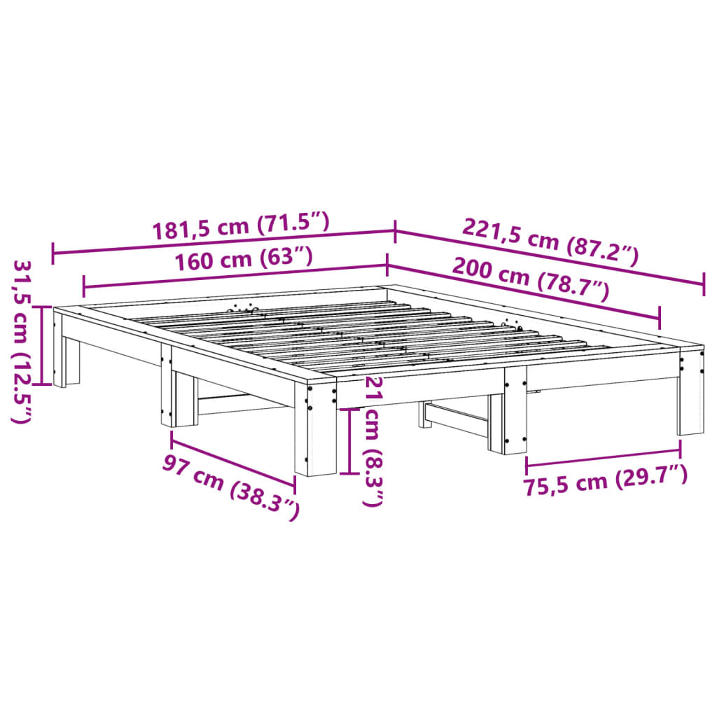 Bedframe zonder matras massief grenenhout wit 160x200 cm is nu te koop bij PeponiXL, paradijselijk wonen!