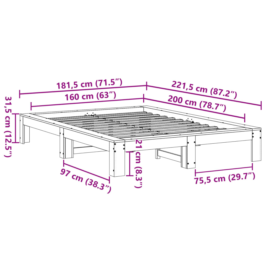 Bedframe zonder matras massief grenenhout wasbruin 160x200 cm is nu te koop bij PeponiXL, paradijselijk wonen!