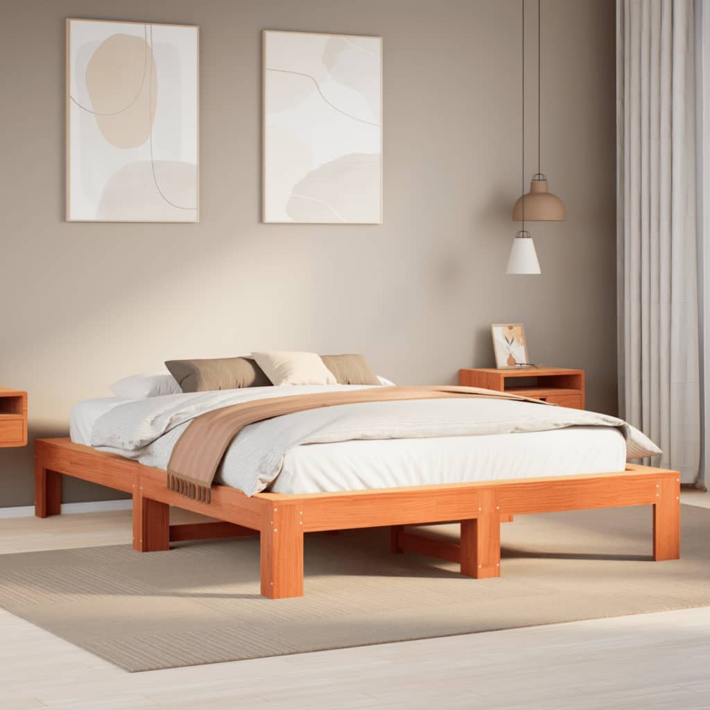 Bedframe zonder matras massief grenenhout wasbruin 160x200 cm is nu te koop bij PeponiXL, paradijselijk wonen!