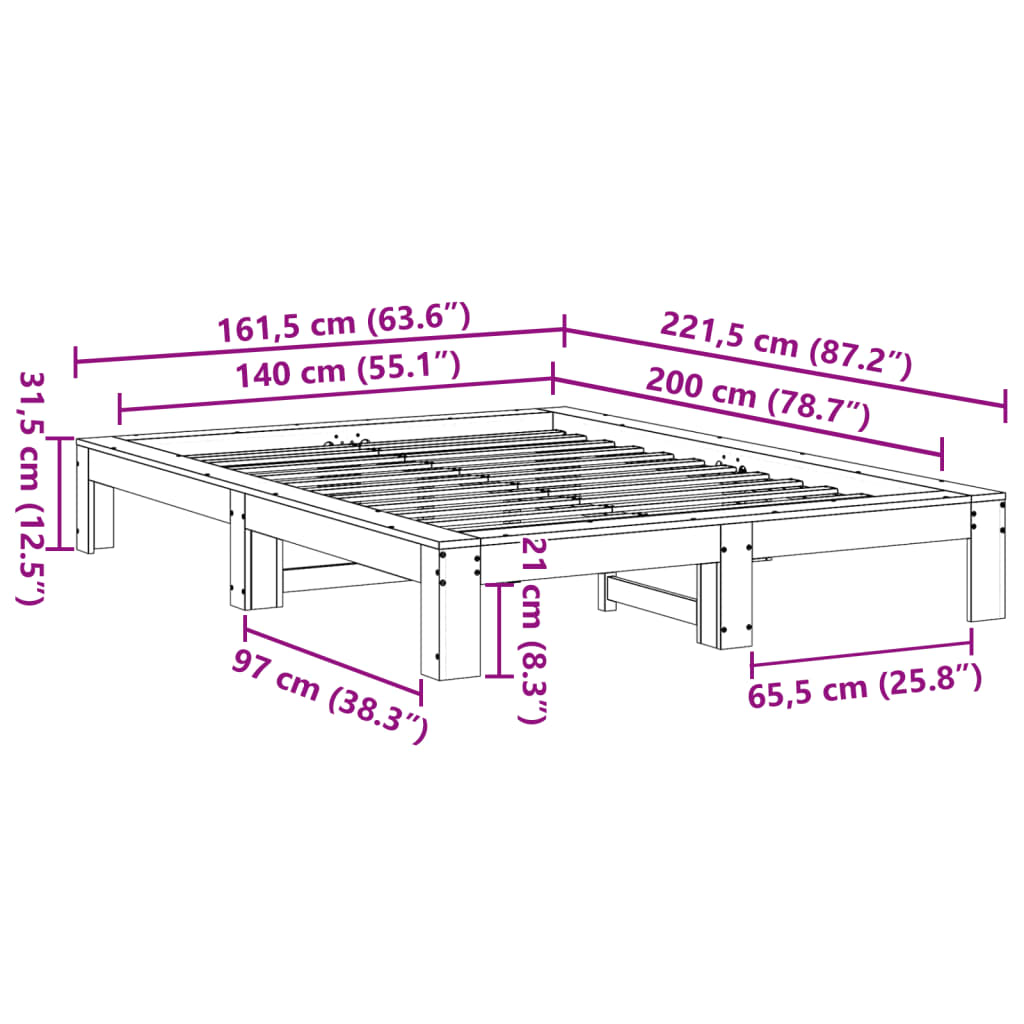 Bedframe zonder matras massief grenenhout wit 140x200 cm is nu te koop bij PeponiXL, paradijselijk wonen!