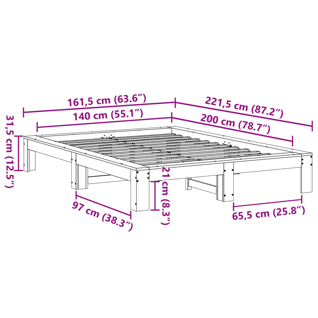 Bedframe zonder matras massief grenenhout wasbruin 140x200 cm is nu te koop bij PeponiXL, paradijselijk wonen!