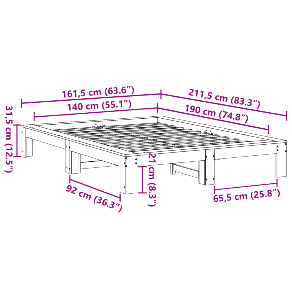 Bedframe zonder matras massief grenenhout wit 140x190 cm is nu te koop bij PeponiXL, paradijselijk wonen!