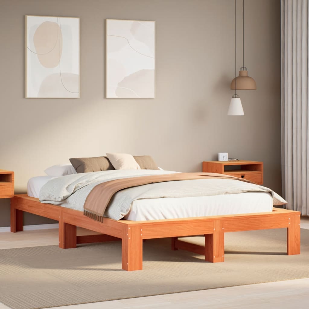 Bedframe zonder matras massief grenenhout wasbruin 135x190 cm is nu te koop bij PeponiXL, paradijselijk wonen!