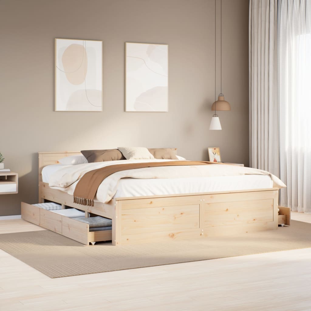 Bedframe zonder matras met hoofdbord grenenhout 200x200 cm is nu te koop bij PeponiXL, paradijselijk wonen!