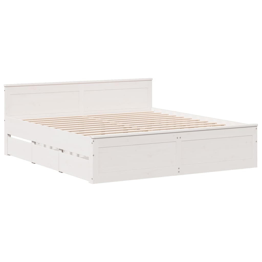 Bedframe zonder matras met hoofdbord grenenhout wit 200x200 cm is nu te koop bij PeponiXL, paradijselijk wonen!