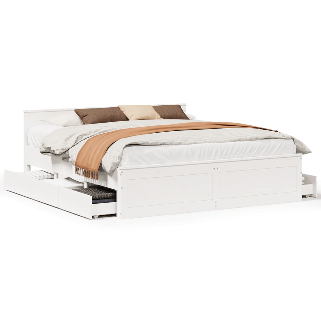 Bedframe zonder matras met hoofdbord grenenhout wit 180x200 cm is nu te koop bij PeponiXL, paradijselijk wonen!
