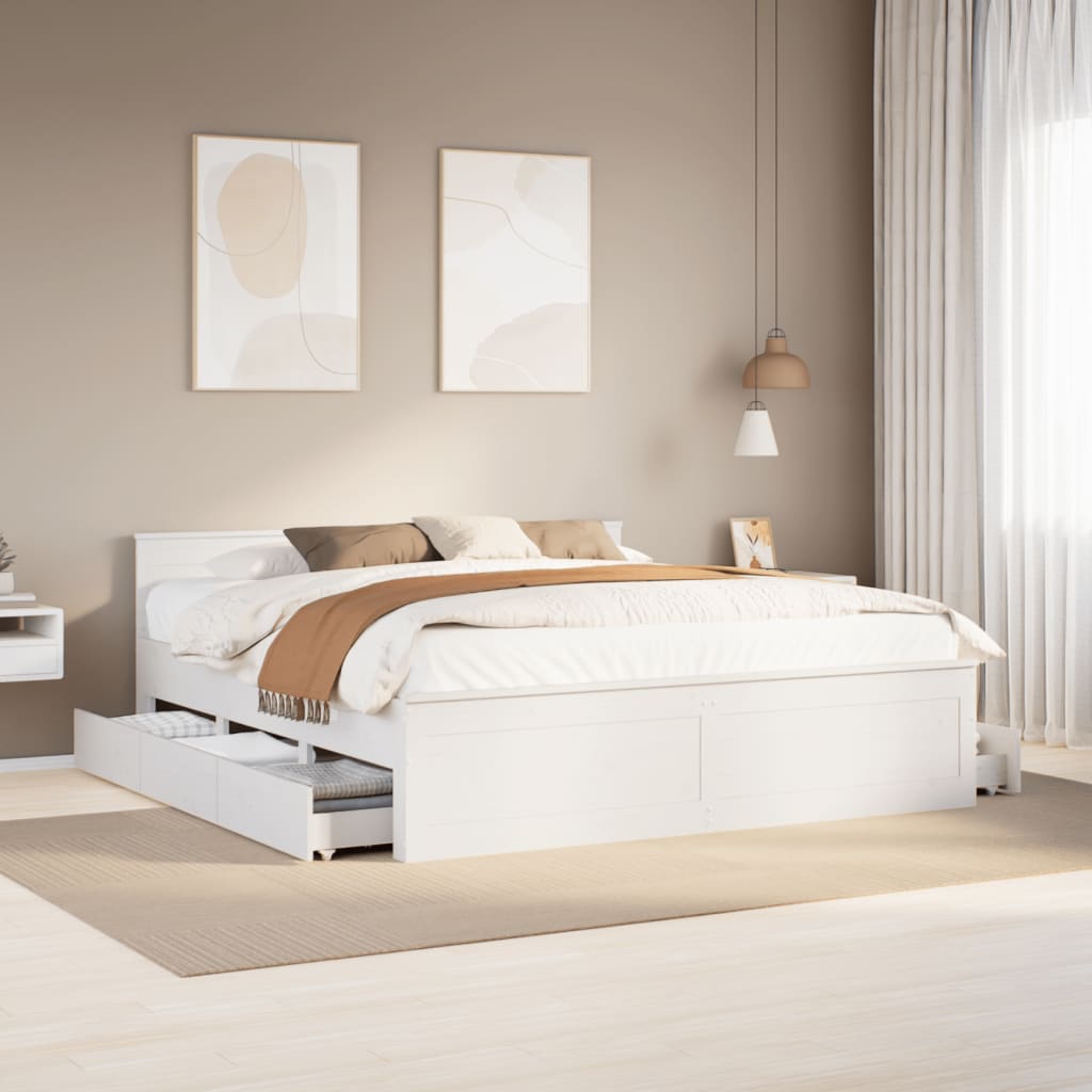 Bedframe zonder matras met hoofdbord grenenhout wit 180x200 cm is nu te koop bij PeponiXL, paradijselijk wonen!