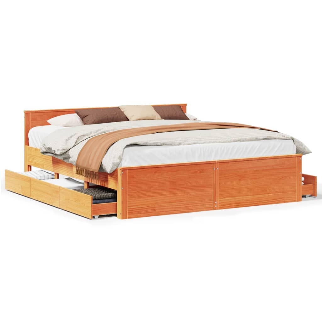 Bedframe zonder matras met hoofdbord grenenhout bruin 180x200cm is nu te koop bij PeponiXL, paradijselijk wonen!