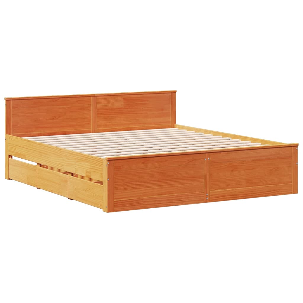 Bedframe zonder matras met hoofdbord grenenhout bruin 180x200cm is nu te koop bij PeponiXL, paradijselijk wonen!