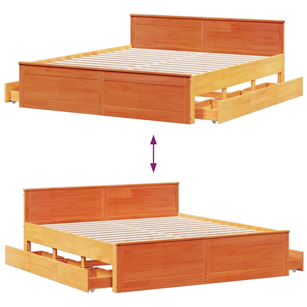 Bedframe zonder matras met hoofdbord grenenhout bruin 180x200cm is nu te koop bij PeponiXL, paradijselijk wonen!