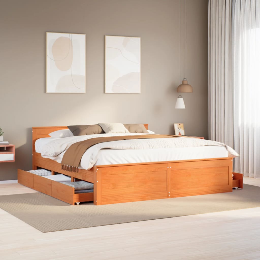Bedframe zonder matras met hoofdbord grenenhout bruin 180x200cm is nu te koop bij PeponiXL, paradijselijk wonen!