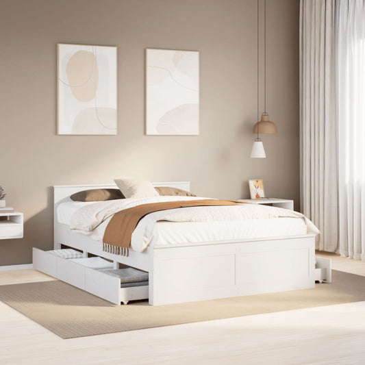 Bedframe zonder matras met hoofdbord grenenhout wit 160x200 cm is nu te koop bij PeponiXL, paradijselijk wonen!