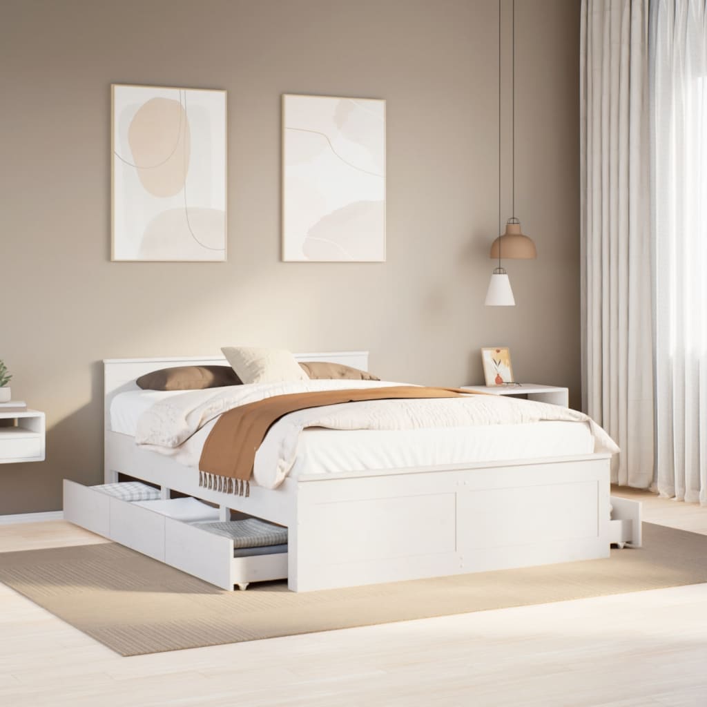 Bedframe zonder matras met hoofdbord grenenhout wit 150x200 cm is nu te koop bij PeponiXL, paradijselijk wonen!