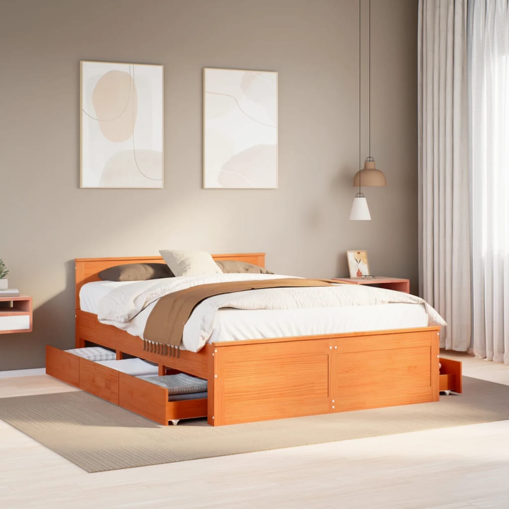 Bedframe zonder matras met hoofdbord hout wasbruin 150x200 cm is nu te koop bij PeponiXL, paradijselijk wonen!