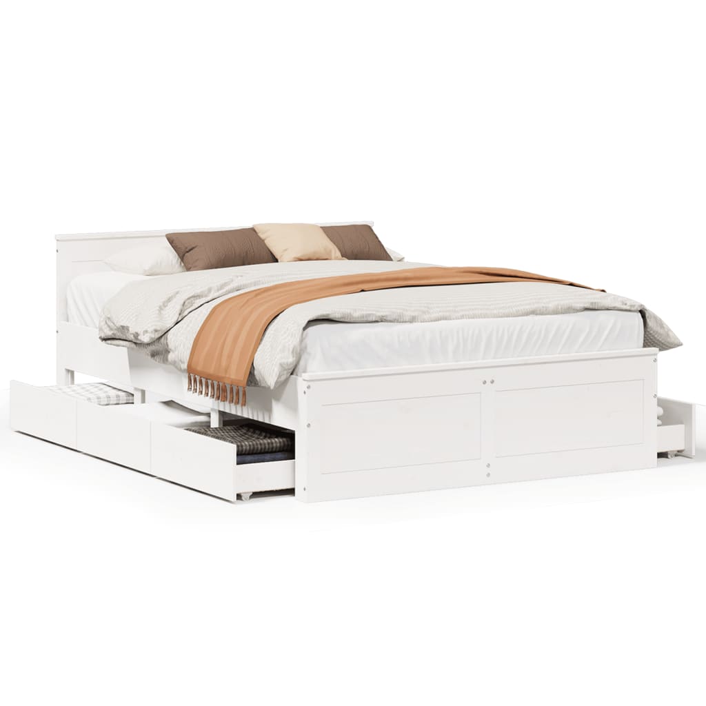 Bedframe zonder matras met hoofdbord grenenhout wit 140x200 cm is nu te koop bij PeponiXL, paradijselijk wonen!