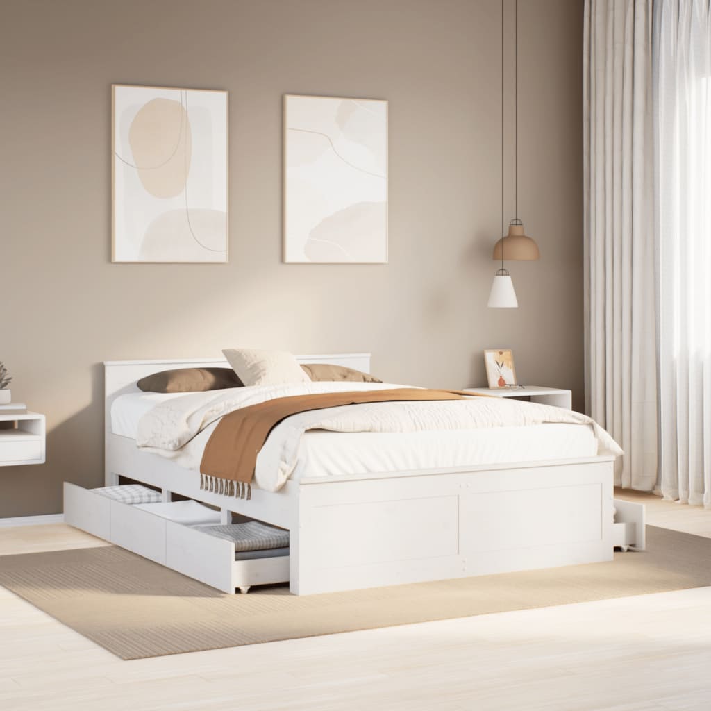 Bedframe zonder matras met hoofdbord grenenhout wit 140x200 cm is nu te koop bij PeponiXL, paradijselijk wonen!