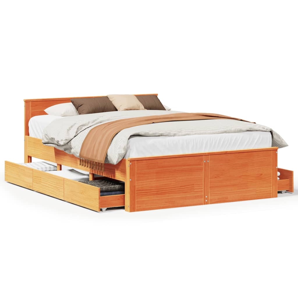 Bedframe zonder matras met hoofdbord hout wasbruin 140x200 cm is nu te koop bij PeponiXL, paradijselijk wonen!