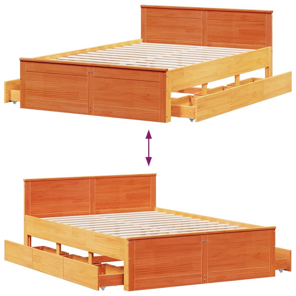 Bedframe zonder matras met hoofdbord hout wasbruin 140x200 cm is nu te koop bij PeponiXL, paradijselijk wonen!