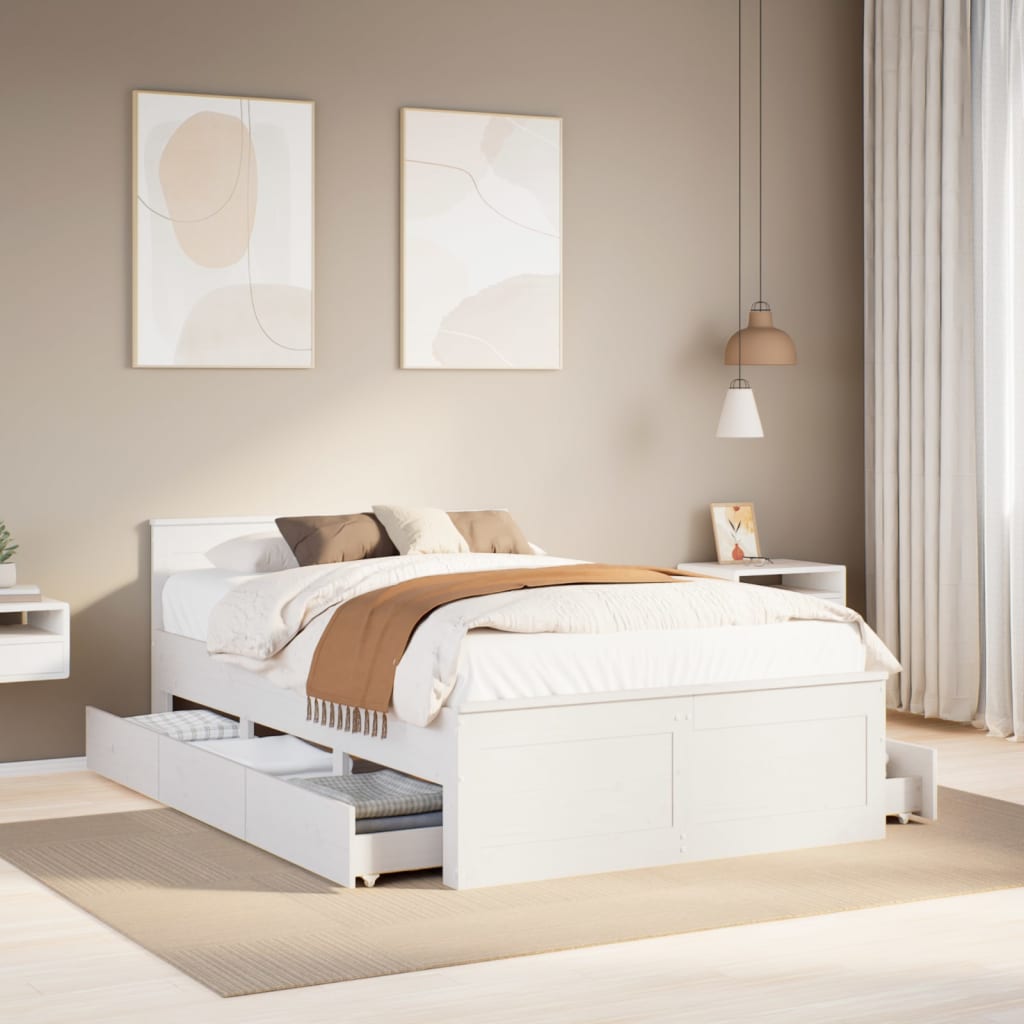 Bedframe zonder matras met hoofdbord grenenhout wit 120x200 cm is nu te koop bij PeponiXL, paradijselijk wonen!