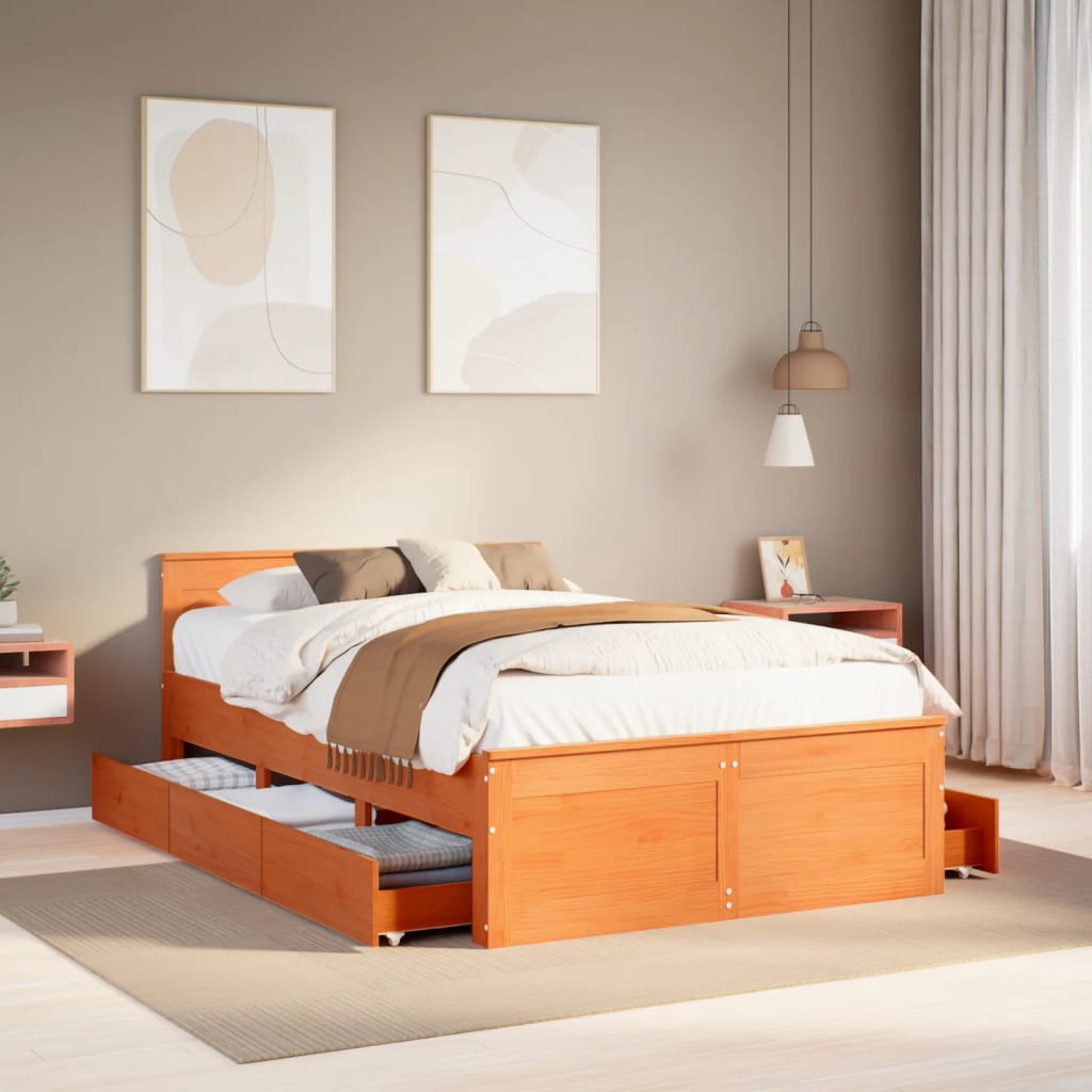 Bedframe zonder matras met hoofdbord hout wasbruin 120x200 cm is nu te koop bij PeponiXL, paradijselijk wonen!