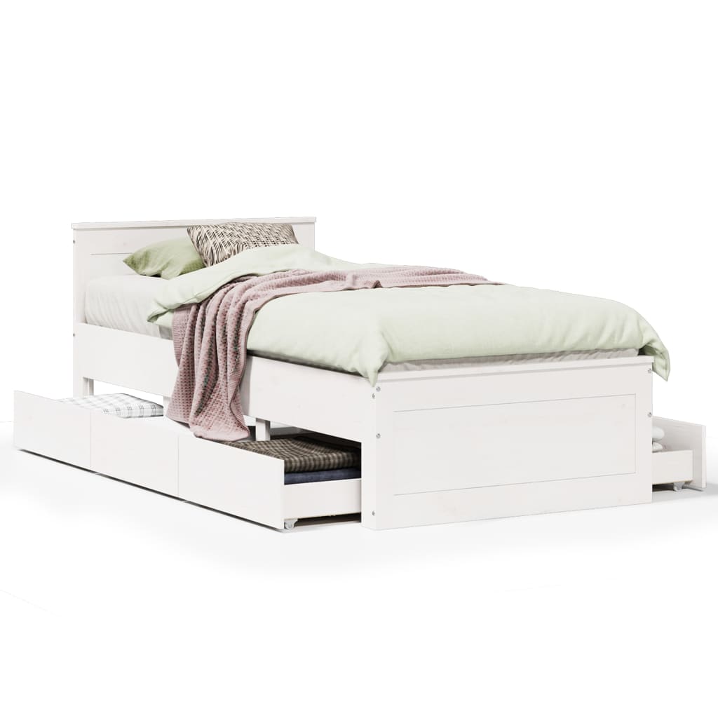 Bedframe zonder matras met hoofdbord grenenhout wit 90x200 cm is nu te koop bij PeponiXL, paradijselijk wonen!