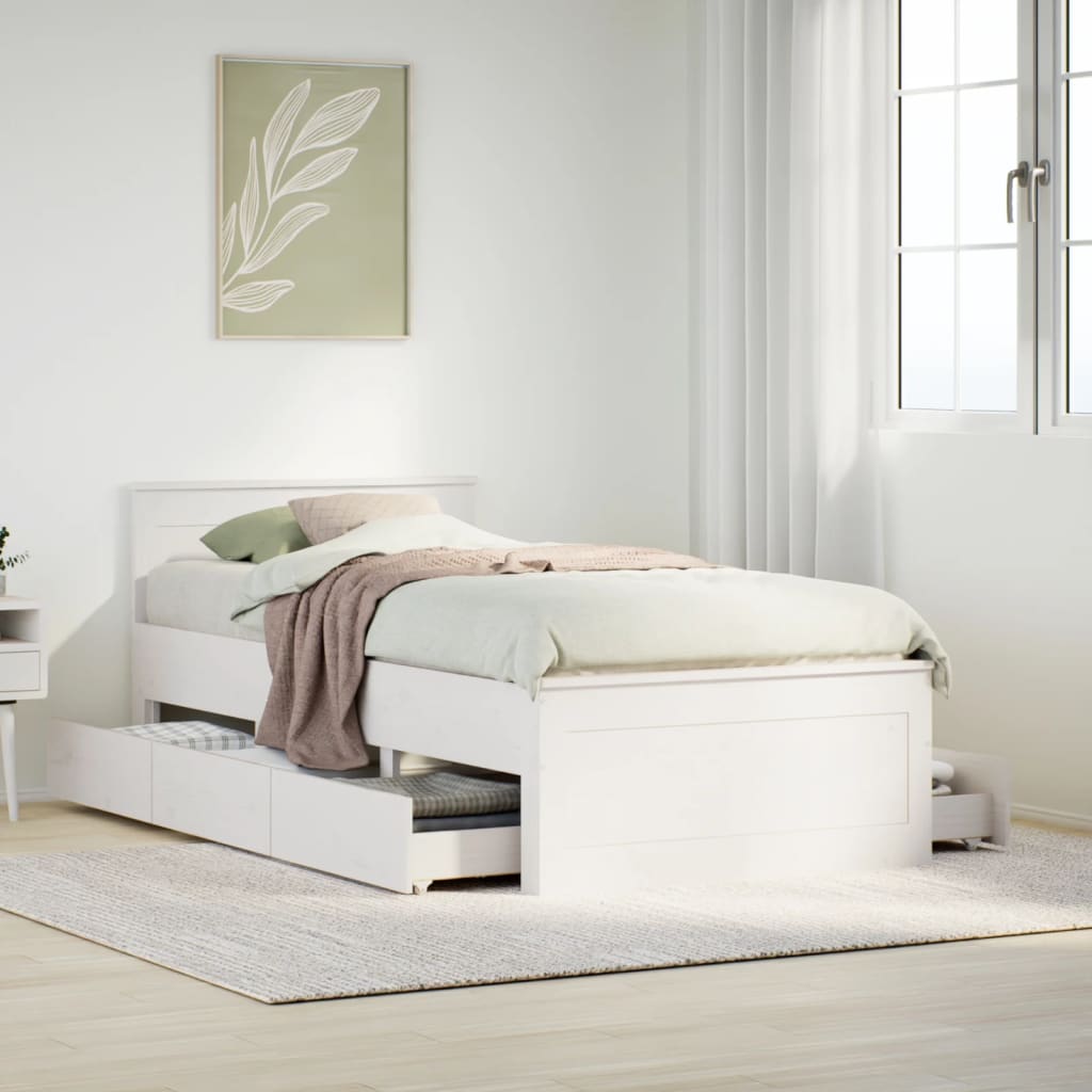Bedframe zonder matras met hoofdbord grenenhout wit 90x200 cm is nu te koop bij PeponiXL, paradijselijk wonen!