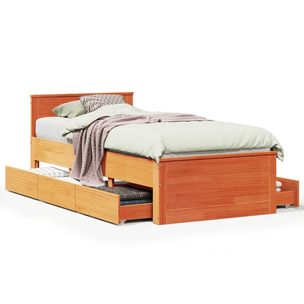 Bedframe zonder matras met hoofdbord grenenhout bruin 90x200 cm is nu te koop bij PeponiXL, paradijselijk wonen!