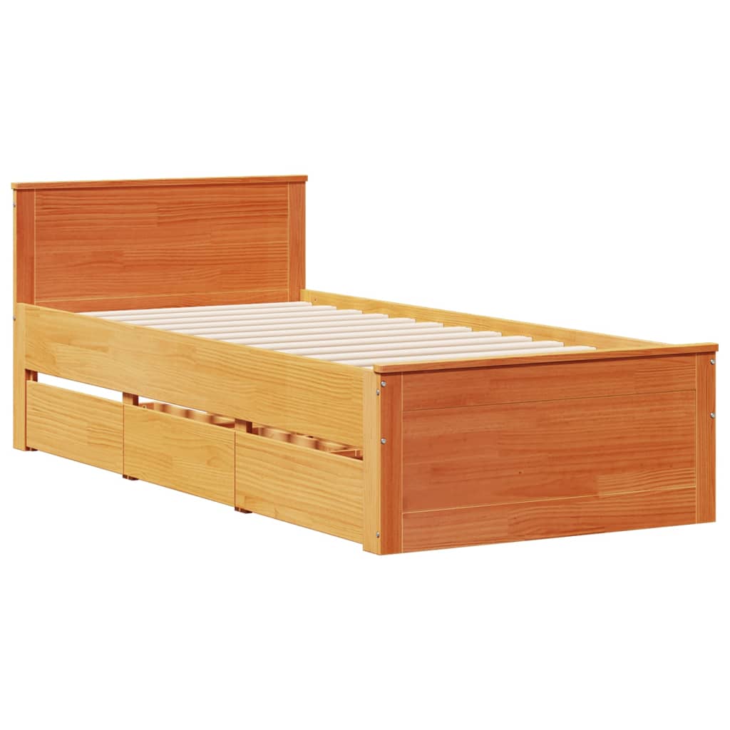 Bedframe zonder matras met hoofdbord grenenhout bruin 90x200 cm is nu te koop bij PeponiXL, paradijselijk wonen!