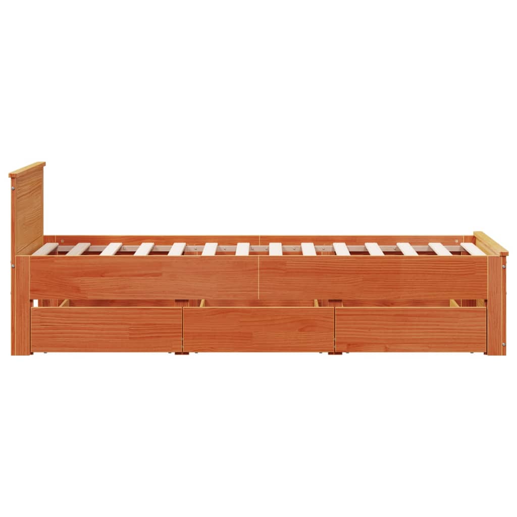Bedframe zonder matras met hoofdbord grenenhout bruin 90x200 cm is nu te koop bij PeponiXL, paradijselijk wonen!
