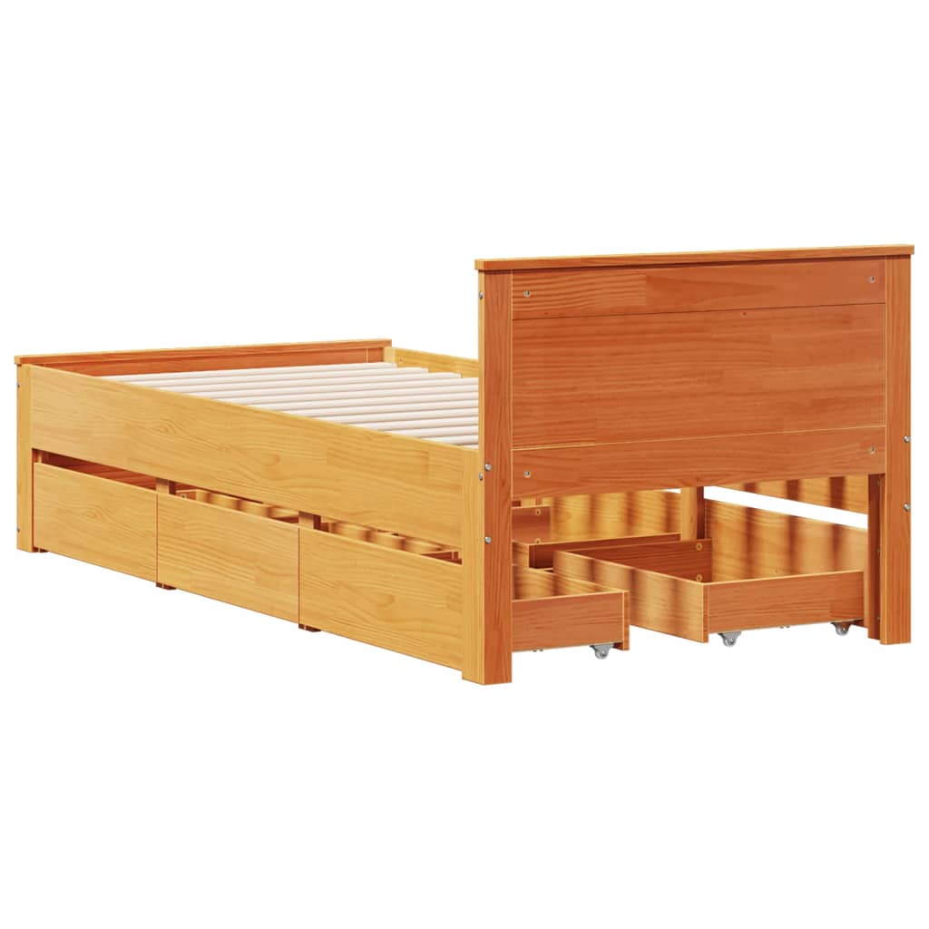 Bedframe zonder matras met hoofdbord grenenhout bruin 90x200 cm is nu te koop bij PeponiXL, paradijselijk wonen!
