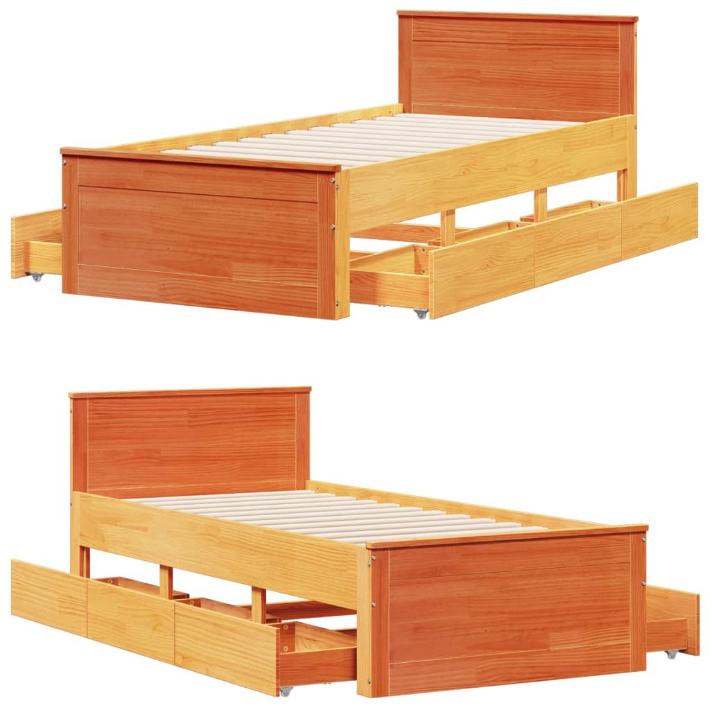 Bedframe zonder matras met hoofdbord grenenhout bruin 90x200 cm is nu te koop bij PeponiXL, paradijselijk wonen!