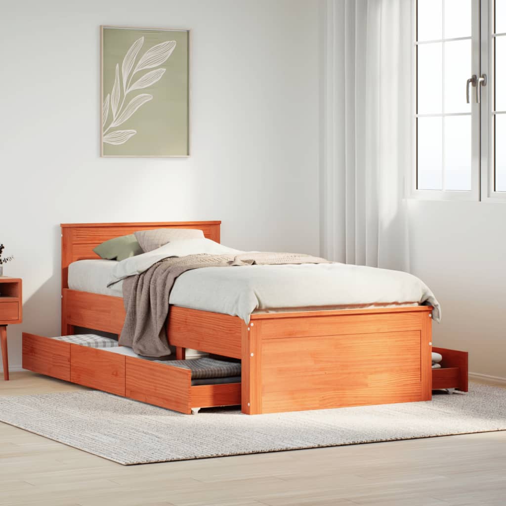 Bedframe zonder matras met hoofdbord grenenhout bruin 90x200 cm is nu te koop bij PeponiXL, paradijselijk wonen!