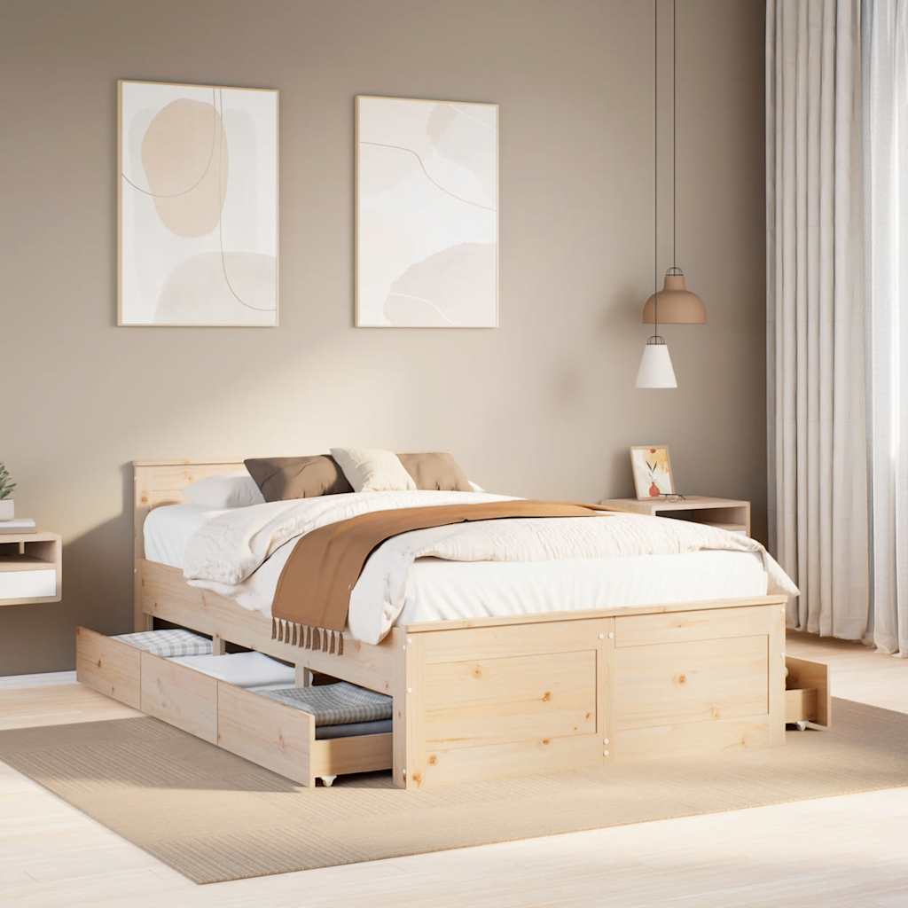 Bedframe zonder matras met hoofdbord grenenhout 135x190 cm is nu te koop bij PeponiXL, paradijselijk wonen!